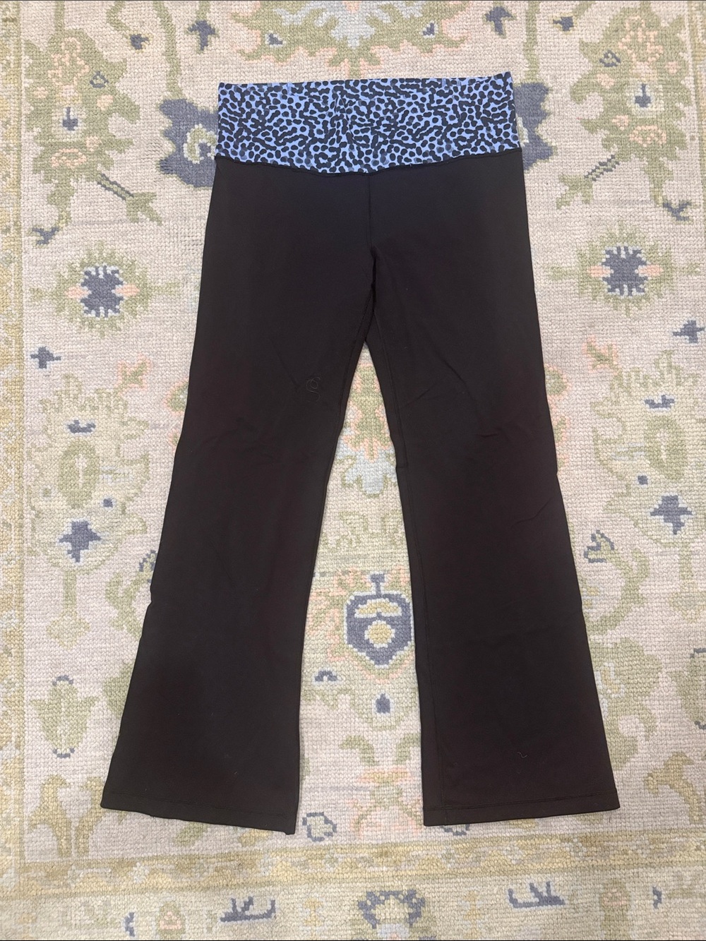 Black Yoga Pants with Blue Leopard Waistband